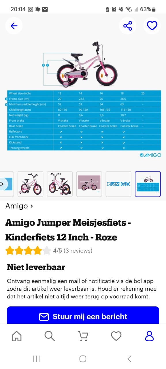 Roze fiets 12inch