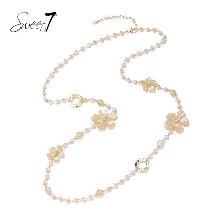 Halsketting camel kleurige tint met bloemaccenten met kralen