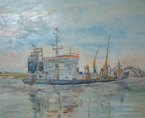 Opspuiten strand   60 x80 cm  jac Caljouw  schilderijen  Arnemuiden