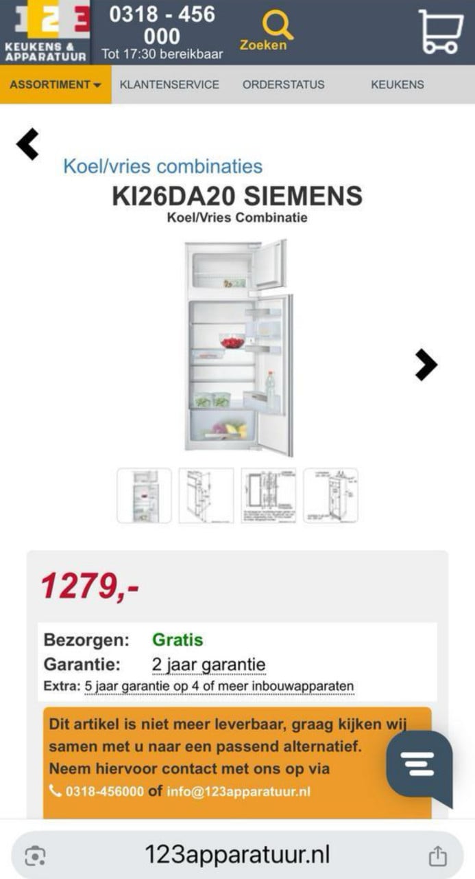 Siemens inbouw koel vries combinatie koelkast vriezer 145x54