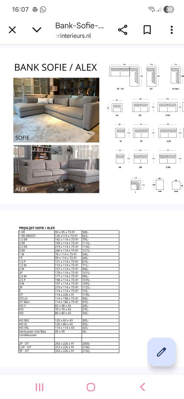 Nette hoekbank Sofie 3 zits + loungegedeelte