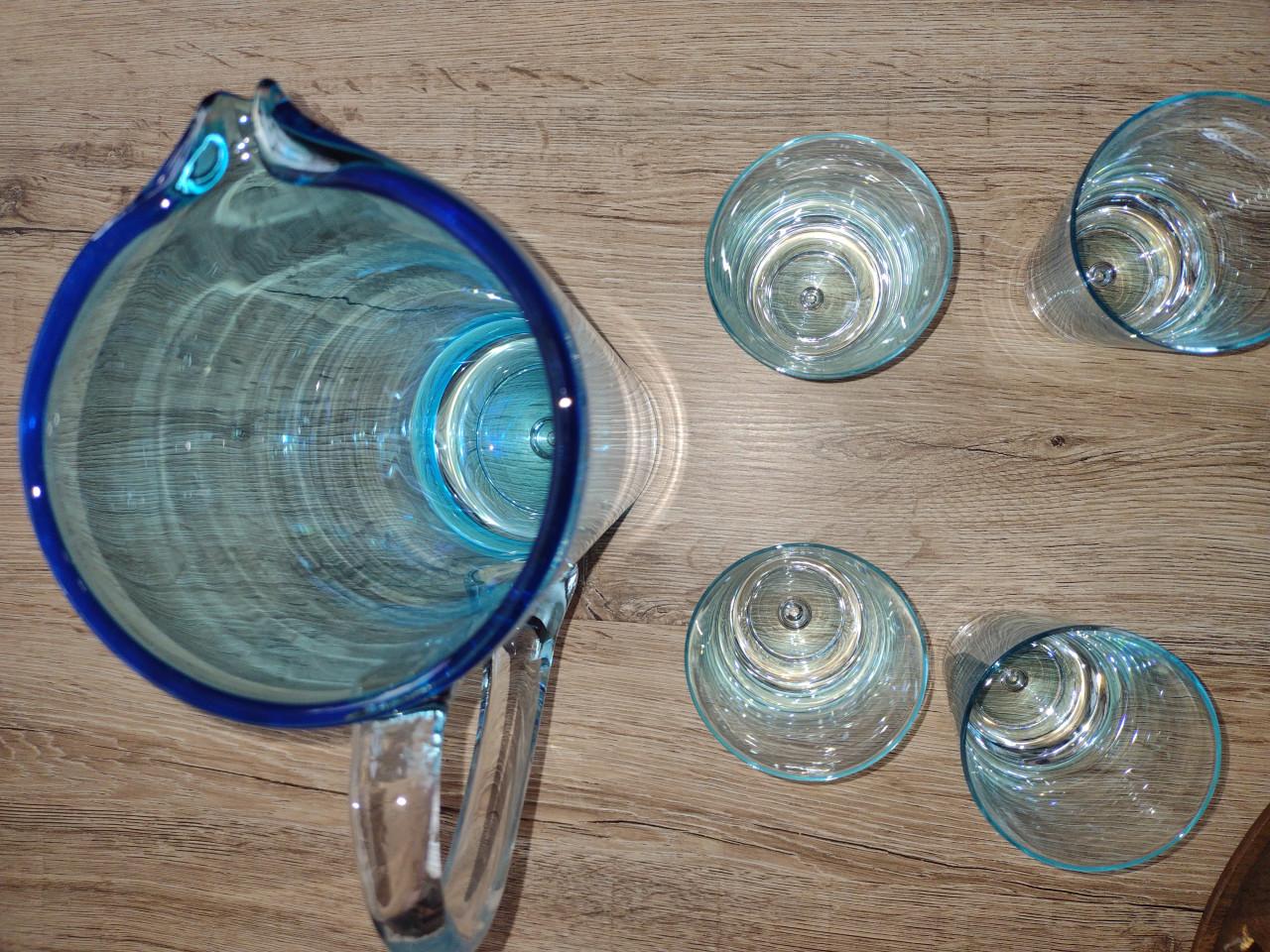 Krosno Polen ijsblauw art glazen Karaf&4 bijbehorende glazen