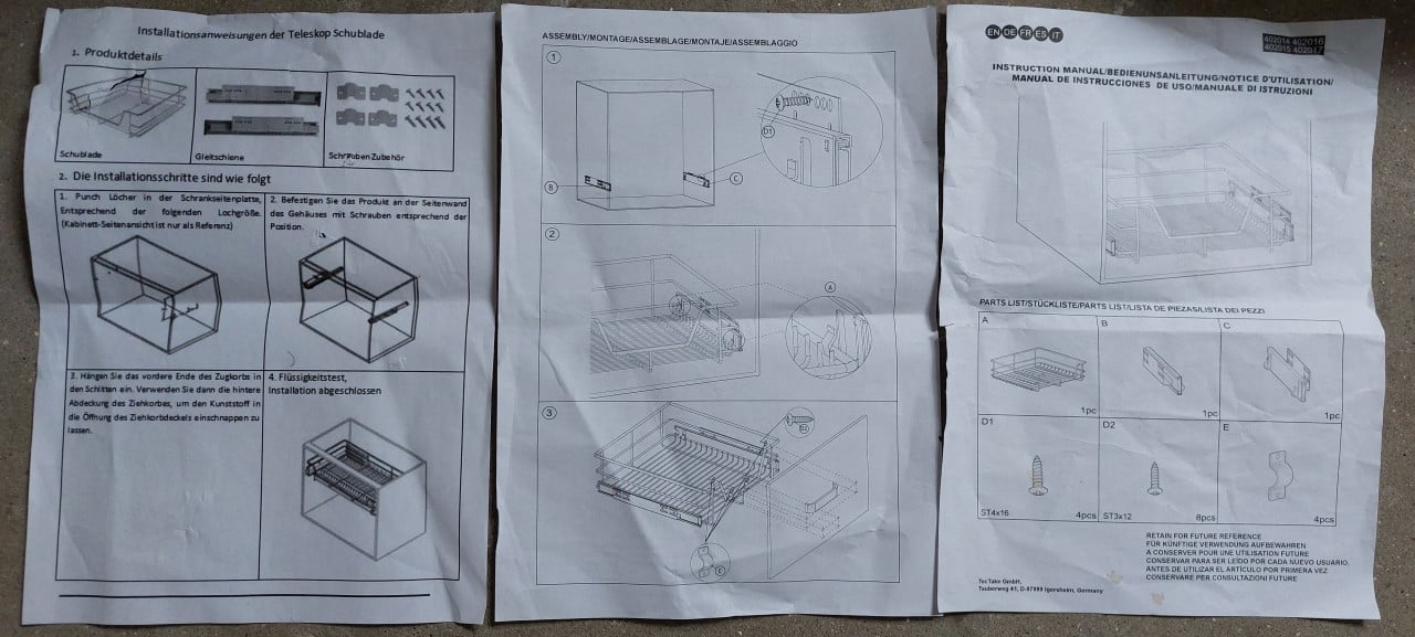Tectake - 4 x Telescopische lade voor keuken en slaapkamer kasten 57 cm