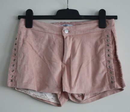 Korte roze broek suede look maat 152
