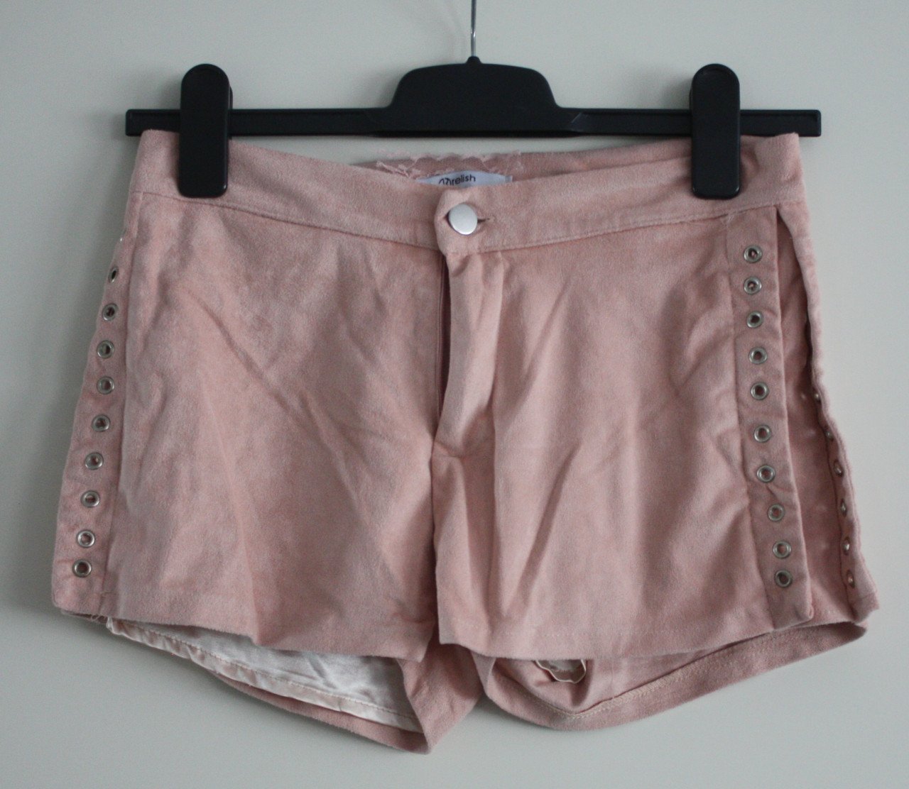 Korte roze broek suede look maat 152