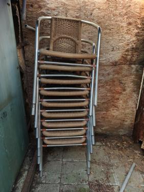Stapel van 9x Aluminium Horeca Terrasstoelen (Rotan/Wicker)