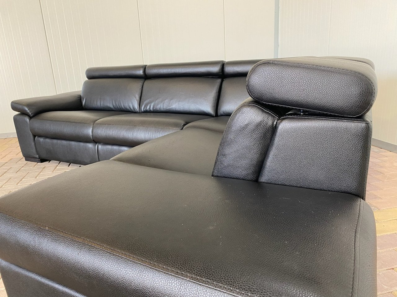 GRATIS LEVERING HEEL NL Zwarte Echt Leer Hoekbank met Chaise Lounge