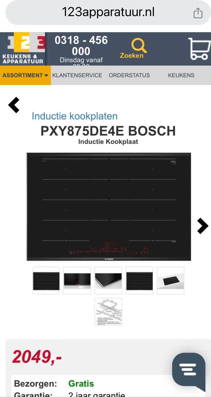 BOSCH inbouw Inductie kookplaat PXY875DE4E nieuwprijs €2049,- als nieuw
