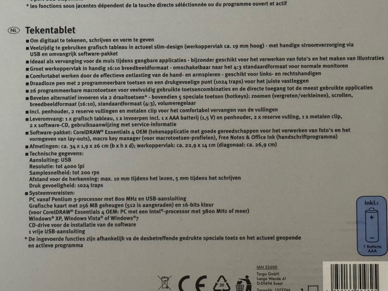 Nieuwe Silvercrest tekentablet (usb) met draadloze pen