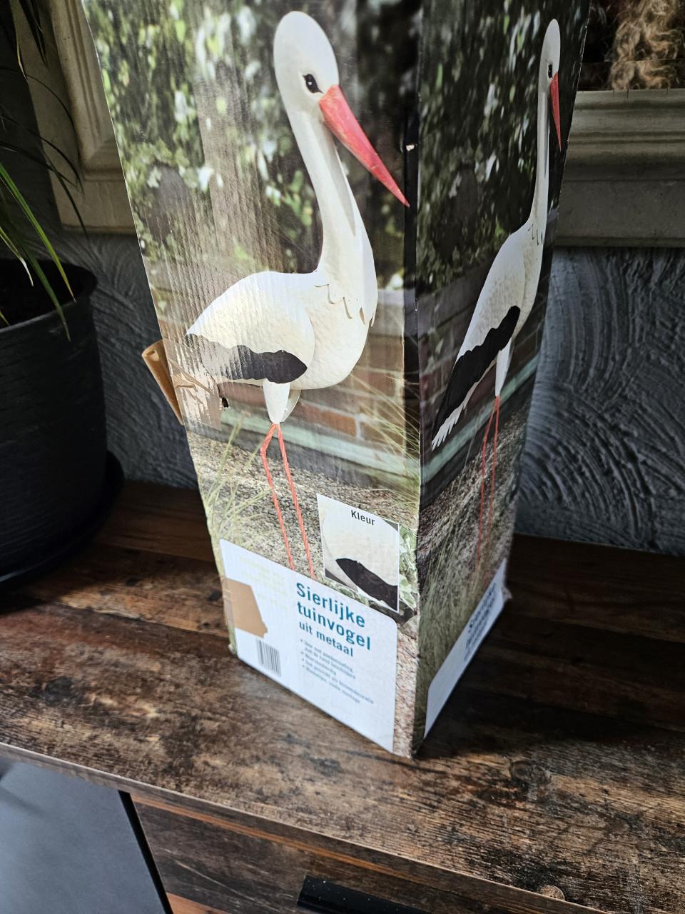 Mooie nieuwe vintage sierlijke ooievaar tuinvogel van metaal