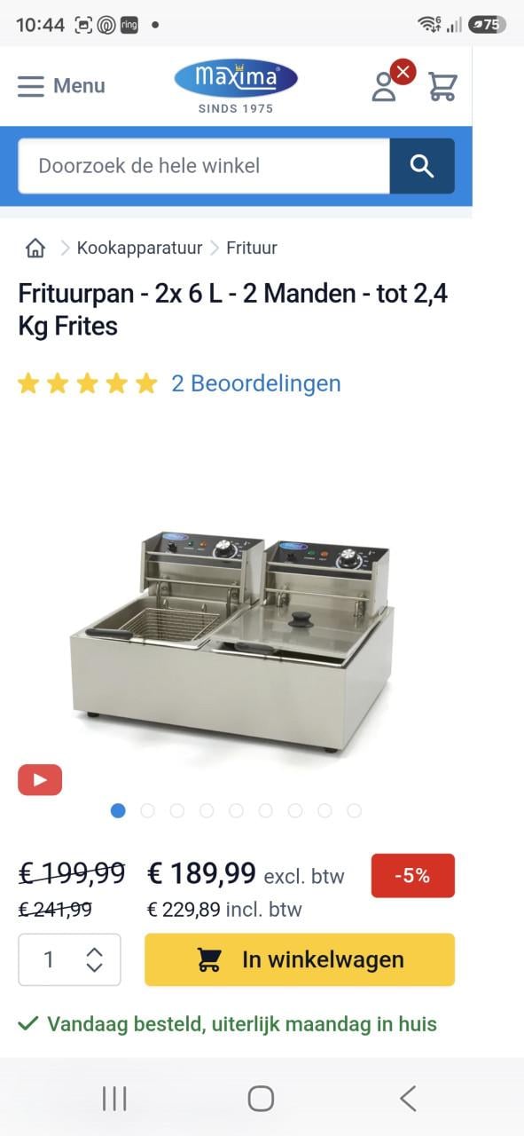 Frituurpan dubbel 2x6 liter