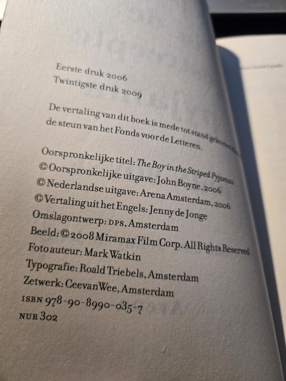 Boek: filmeditie van "De jongen in de gestreepte pyjama"  20e druk 2009
