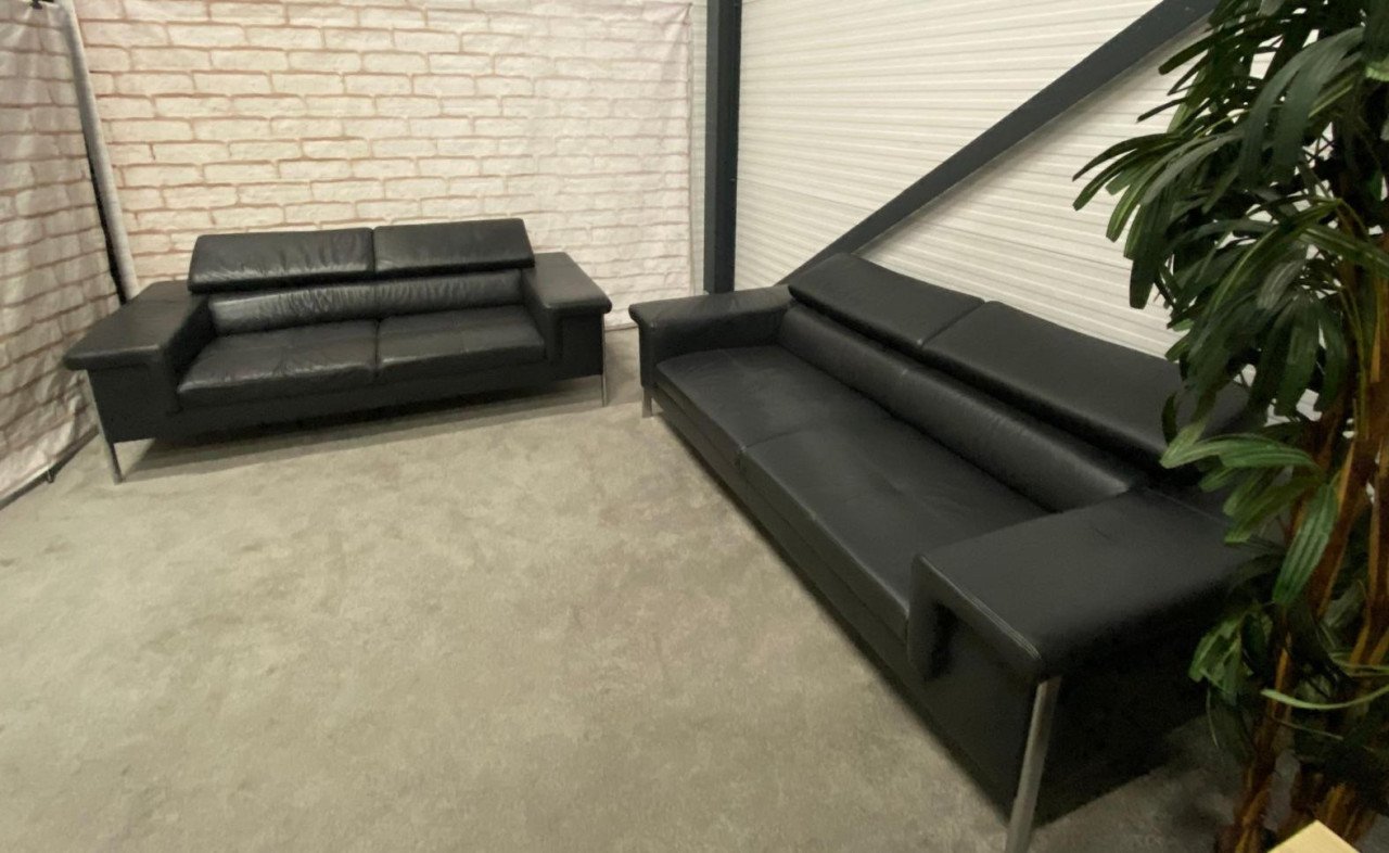 GRATIS LEVERING HEEL NL Montel Zwarte Echt Leren Bankstel
