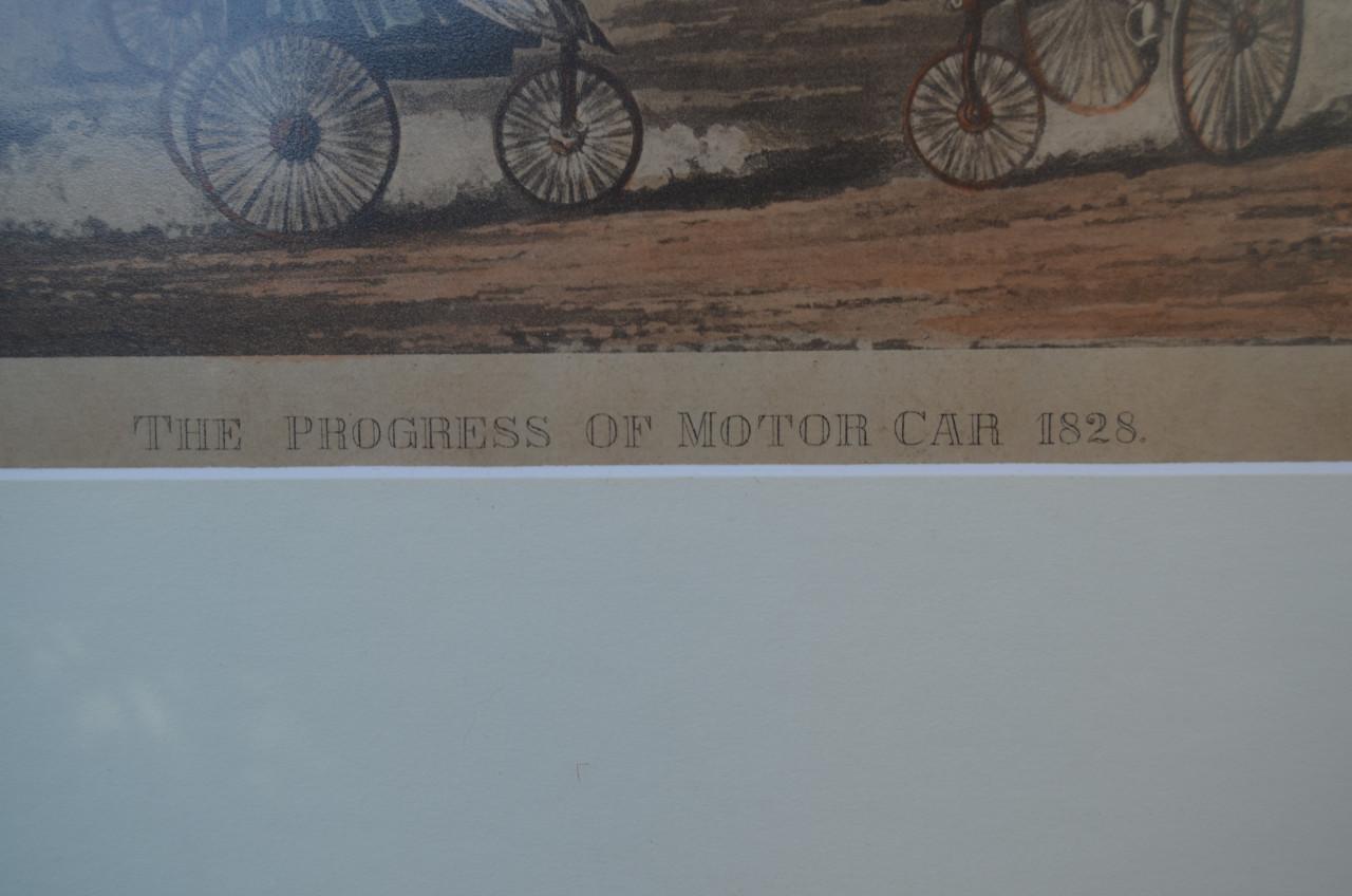 19e E. Engelse gravure:The progress of motor car 1828 Alken
