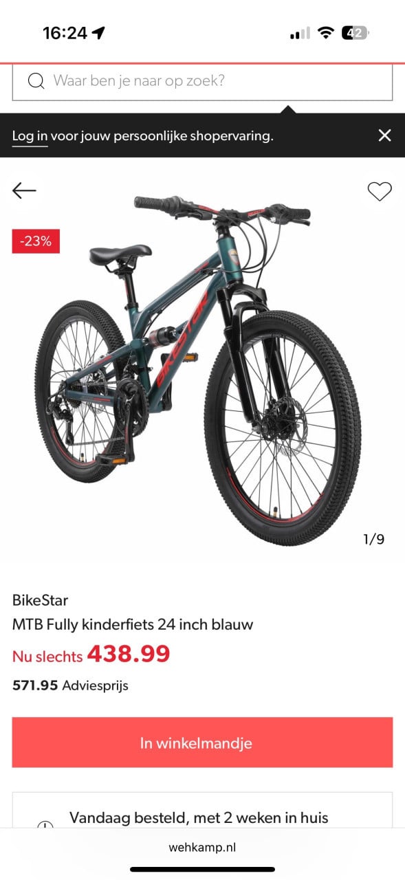 Jongens mtb 24” (echte mountainbike)