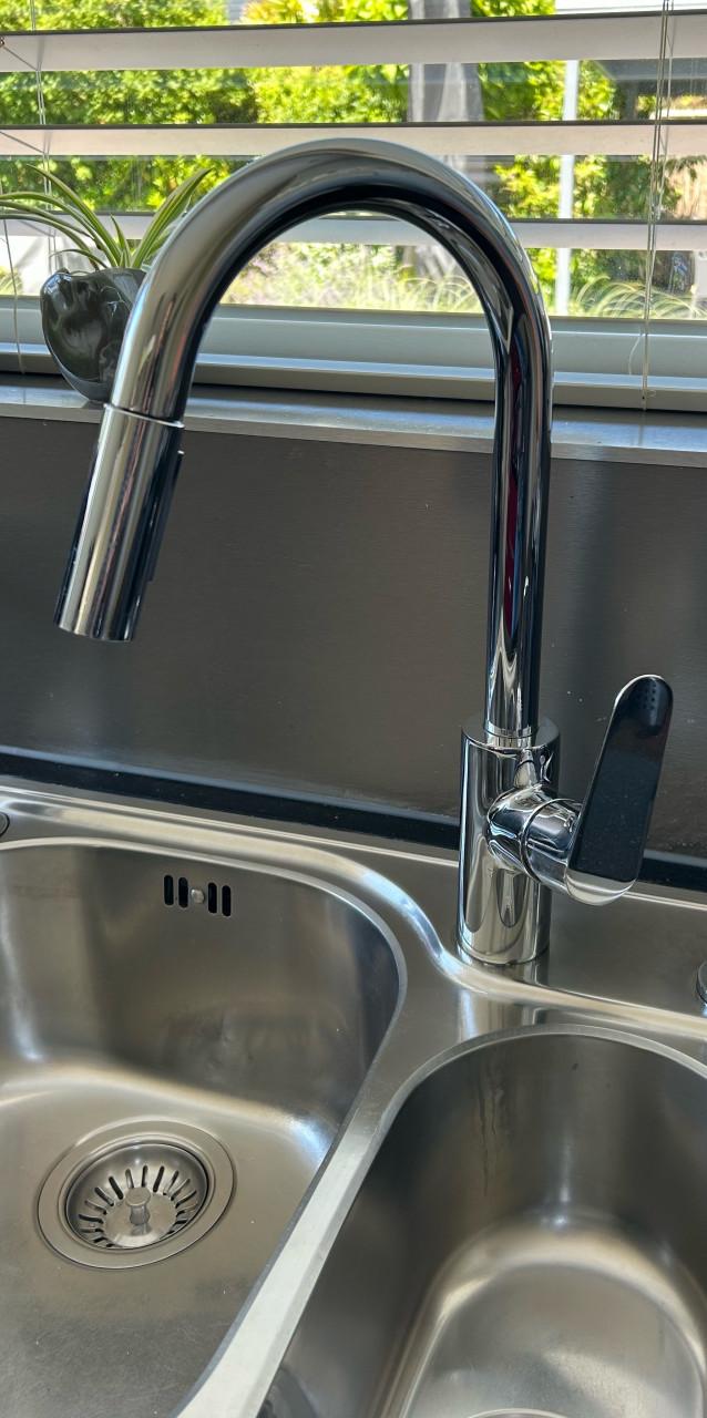 Hans Grohe-keukenkraan type focus (chroom), met uittrekbare vuistdouche