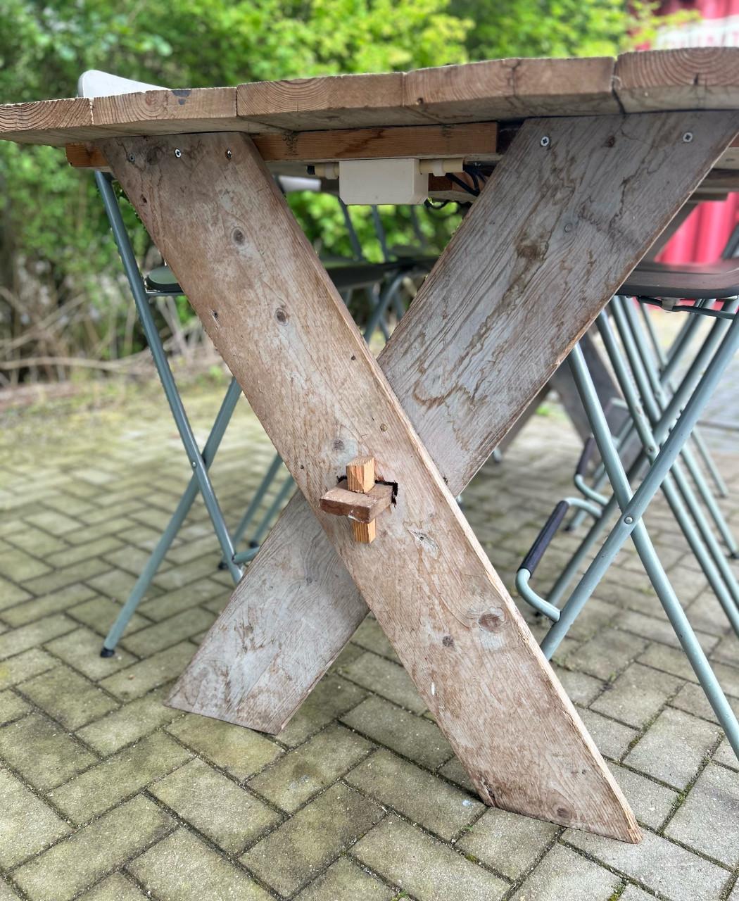 Te koop: 2 identieke industriële mancave tafels / bartafels.