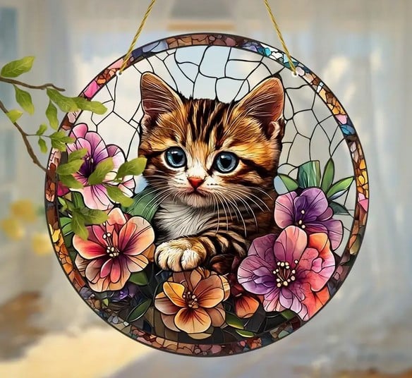 Raamhanger poes - kat  ( kleurrijk )