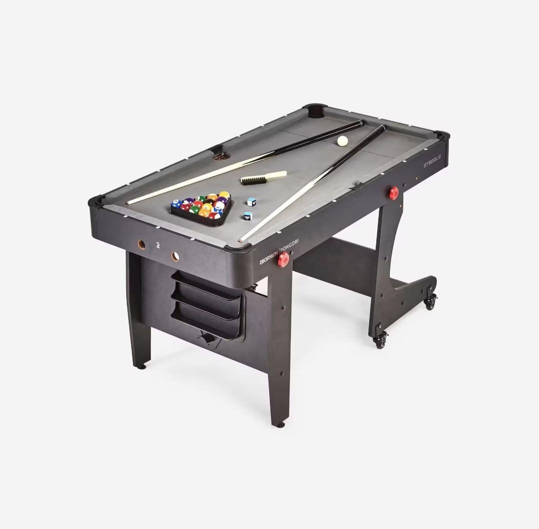 Opklapbare pooltafel BT 500 grijs laken Pongori (Decathlon)