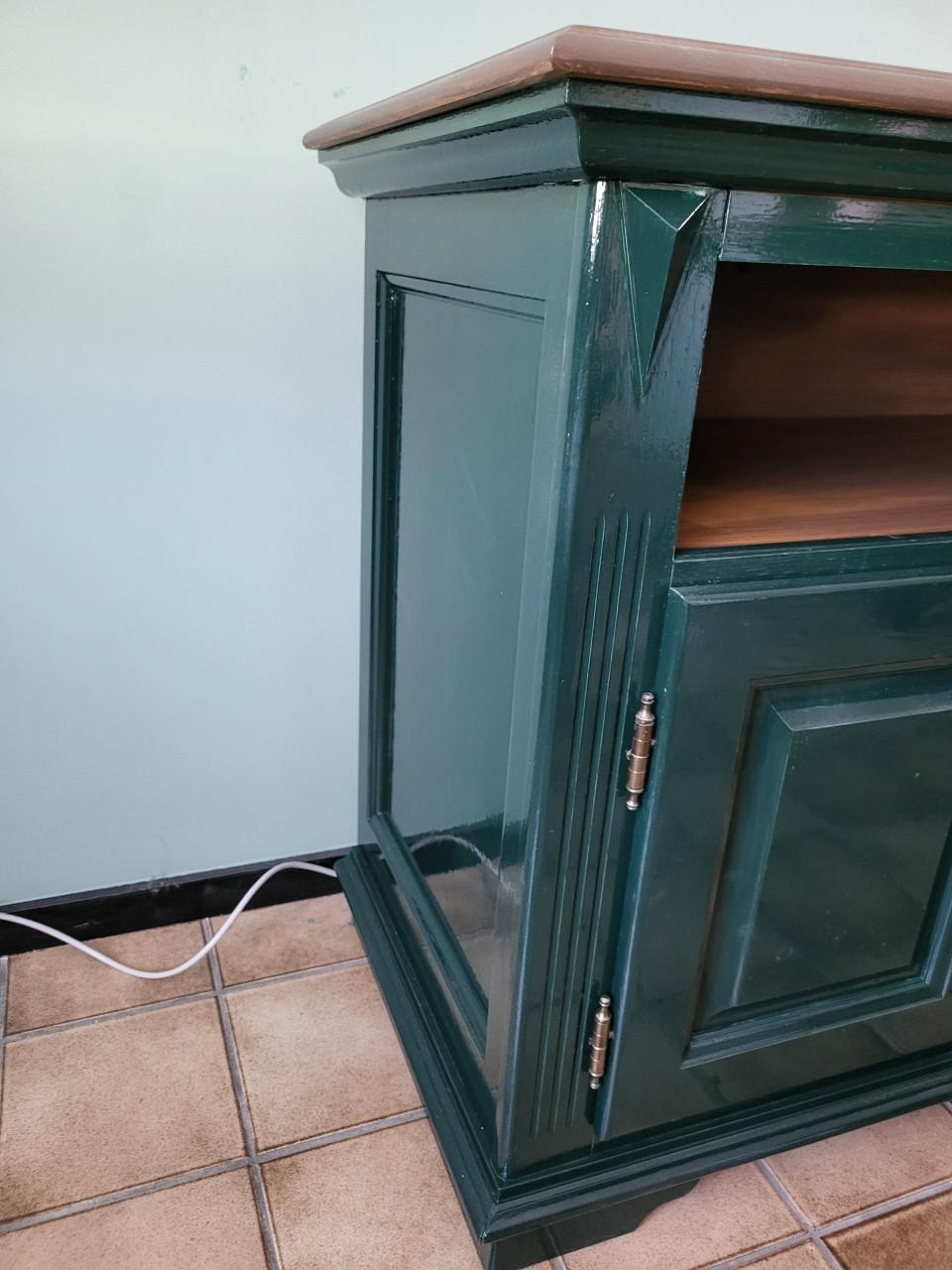 Eetkamer set vol eiken in antiek groen