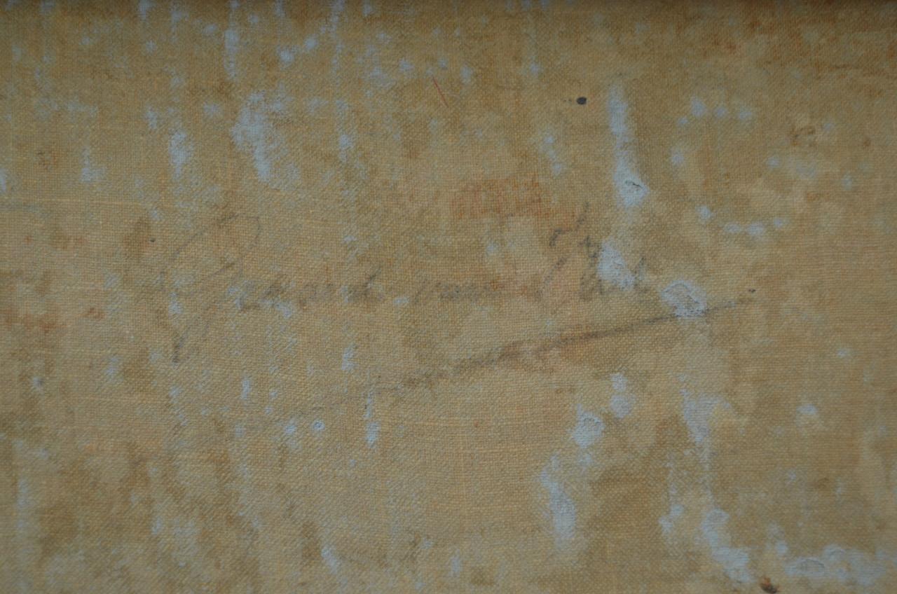 Olie op doek boerderijtje in landschap 19e eeuws.