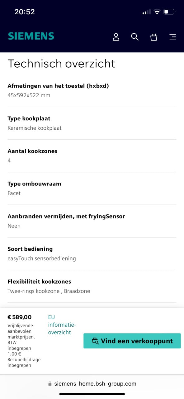 Zo goed als nieuwe Siemens keramische kookplaat.