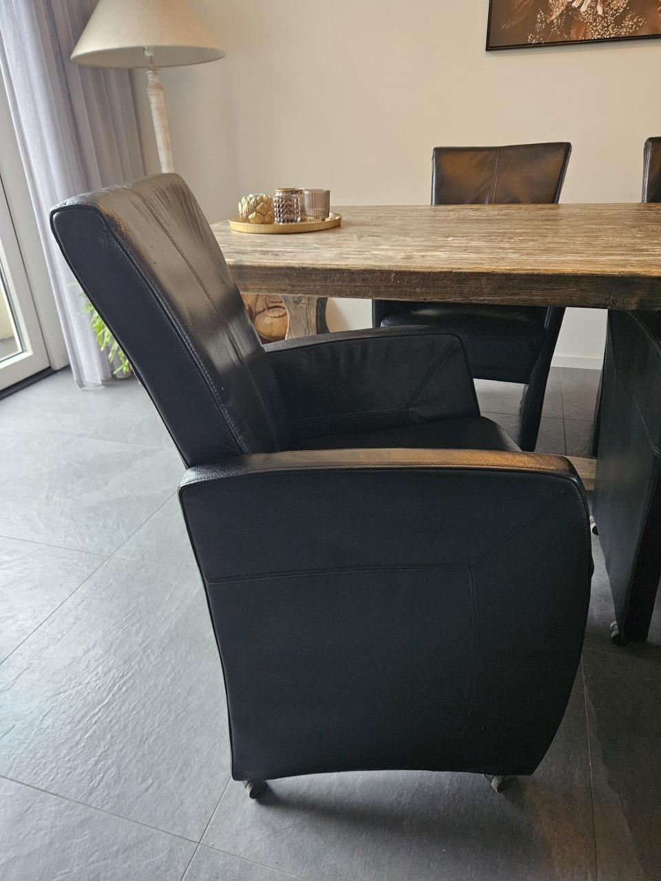 4x zwart echt lederen eetkamer stoelen