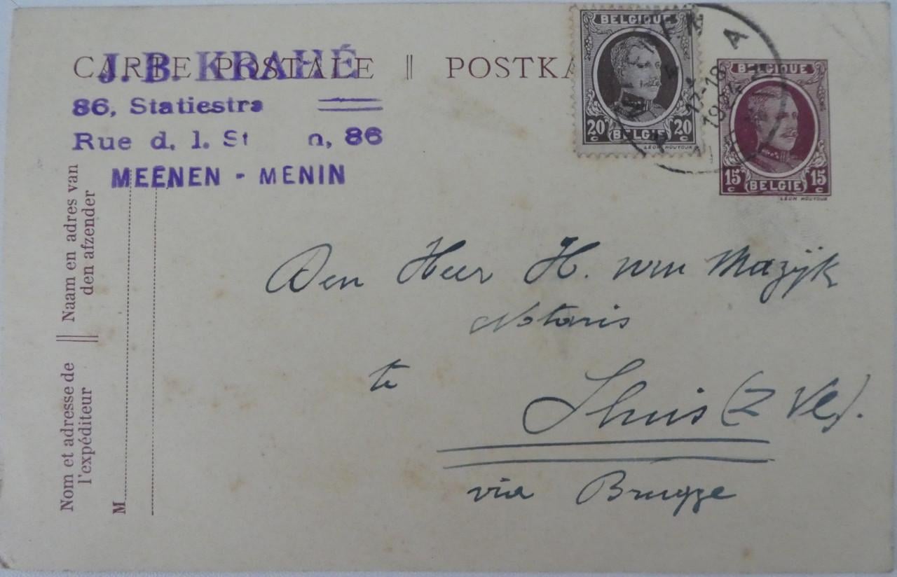 Briefkaart, 1924, Meenen (B) – Sluis