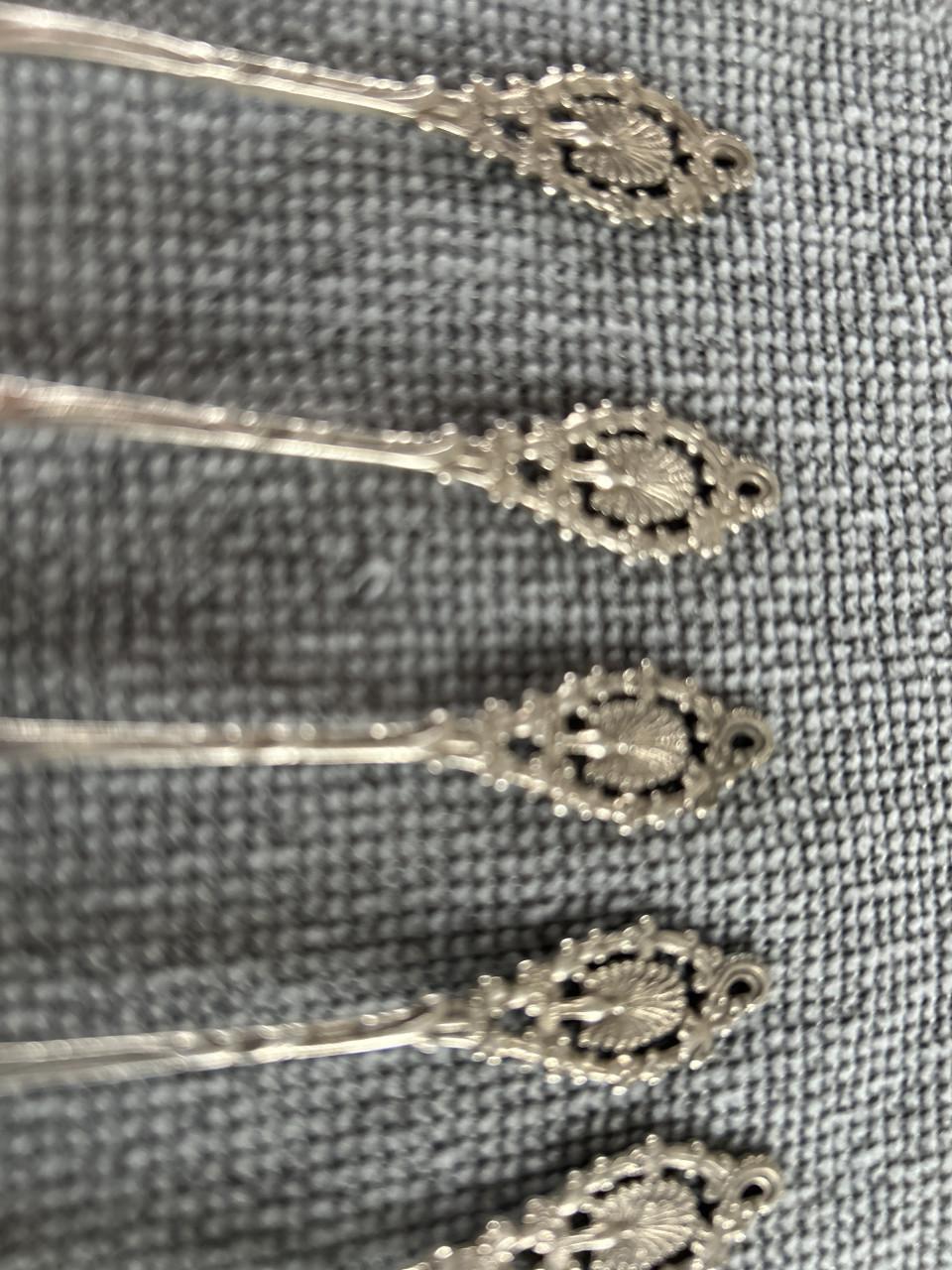 Set van 6 zilveren pauwen lepeltjes