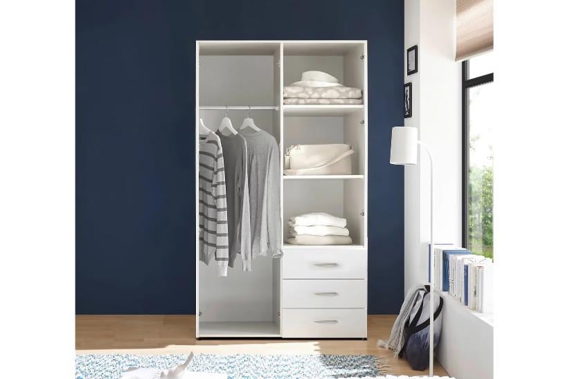 Grote kledingkast 3 of 4 deurs en laden. Wit met Lichteiken of Antraciet