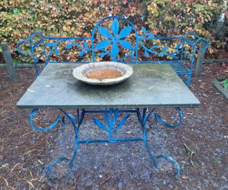 Smeedijzeren Tuinbank met tafel (eigen ontwerp)