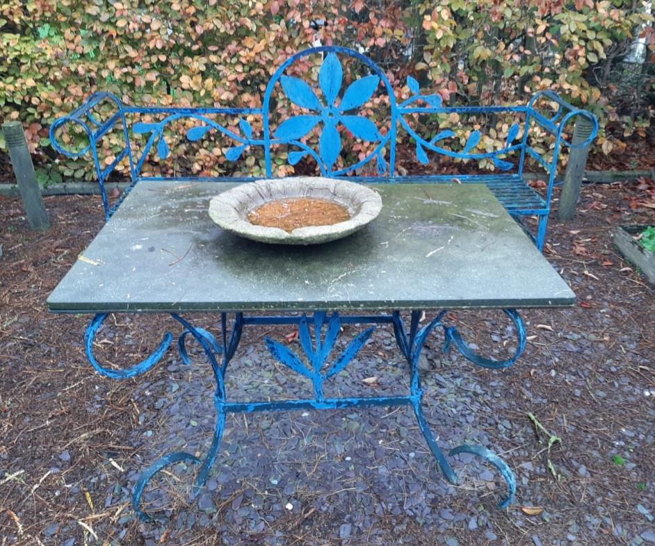 Smeedijzeren Tuinbank met tafel (eigen ontwerp)