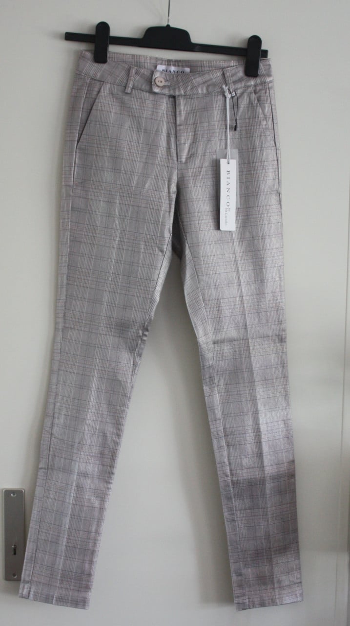 Nieuwe glanzende geruite grijze broek  maat 34