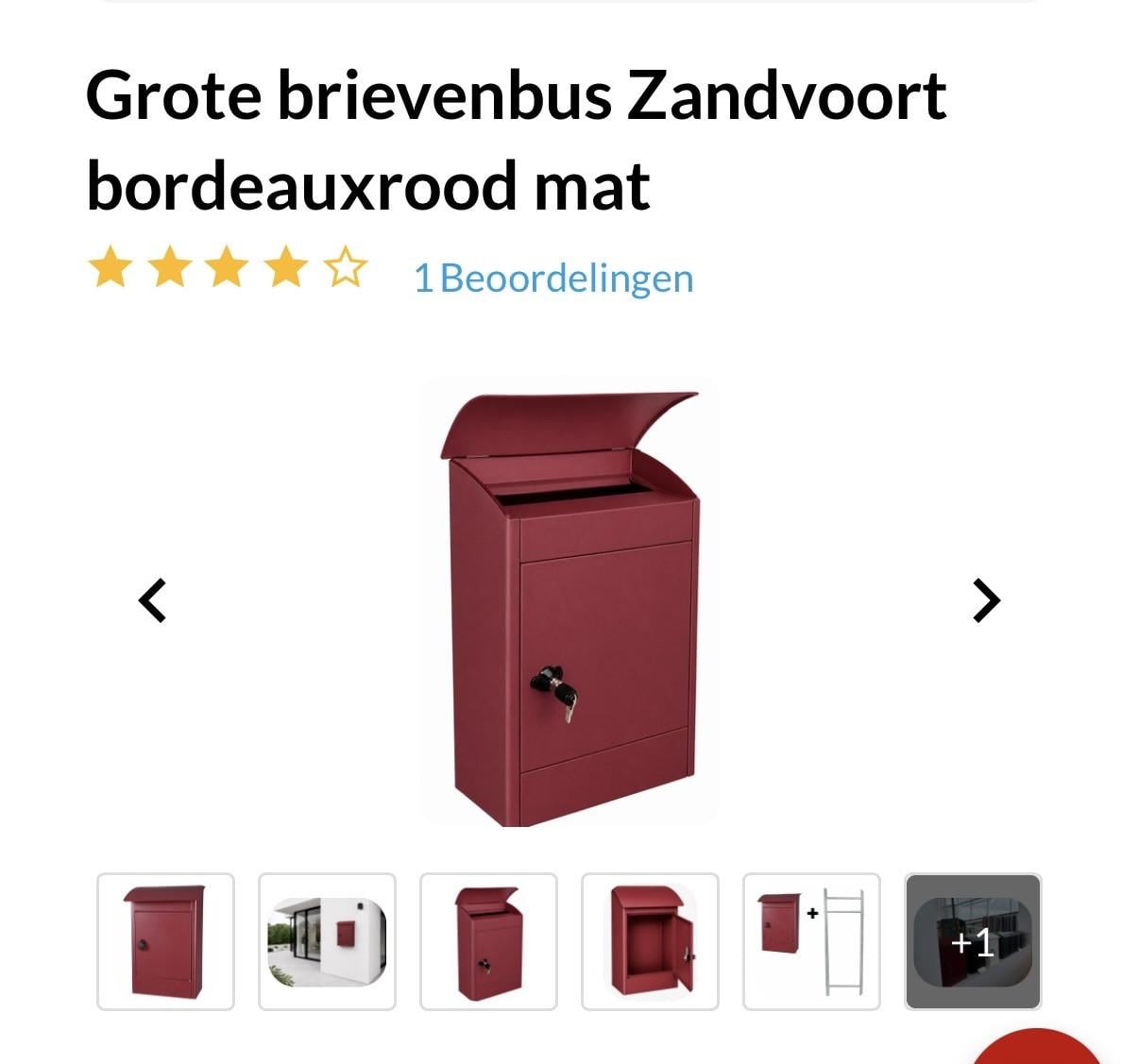 Brievenbus. Bordeaurood. “Zandvoort”