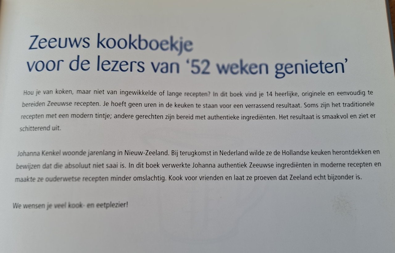 Zeeuws Kookboekje, de lekkerste recepten uit Zeeland, door  J. Kenkel