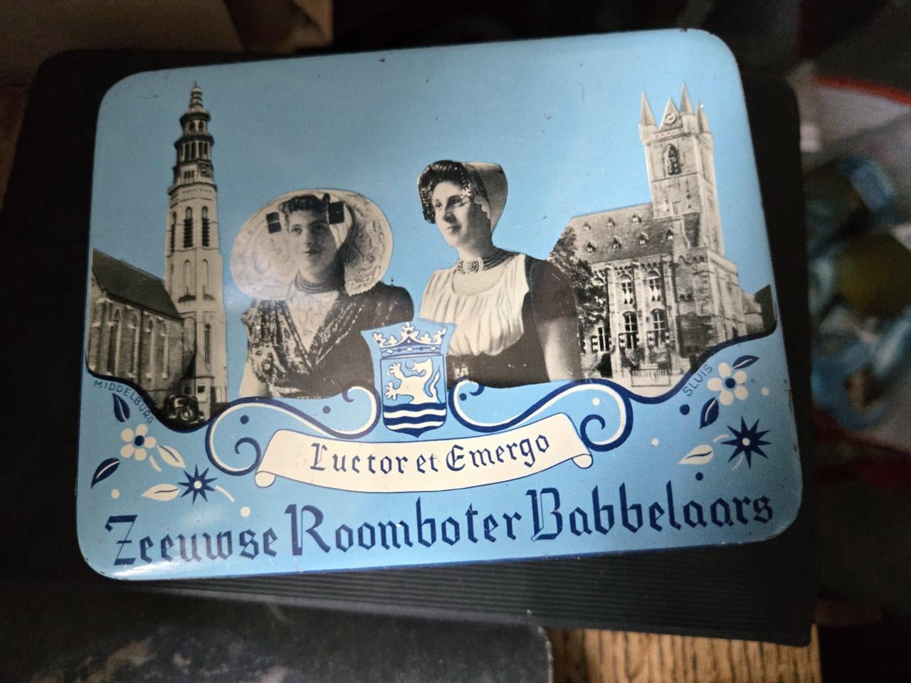 Vintage blik van Zeeuwse Roomboter Babbelaars, . 12.5x9.5x5cm