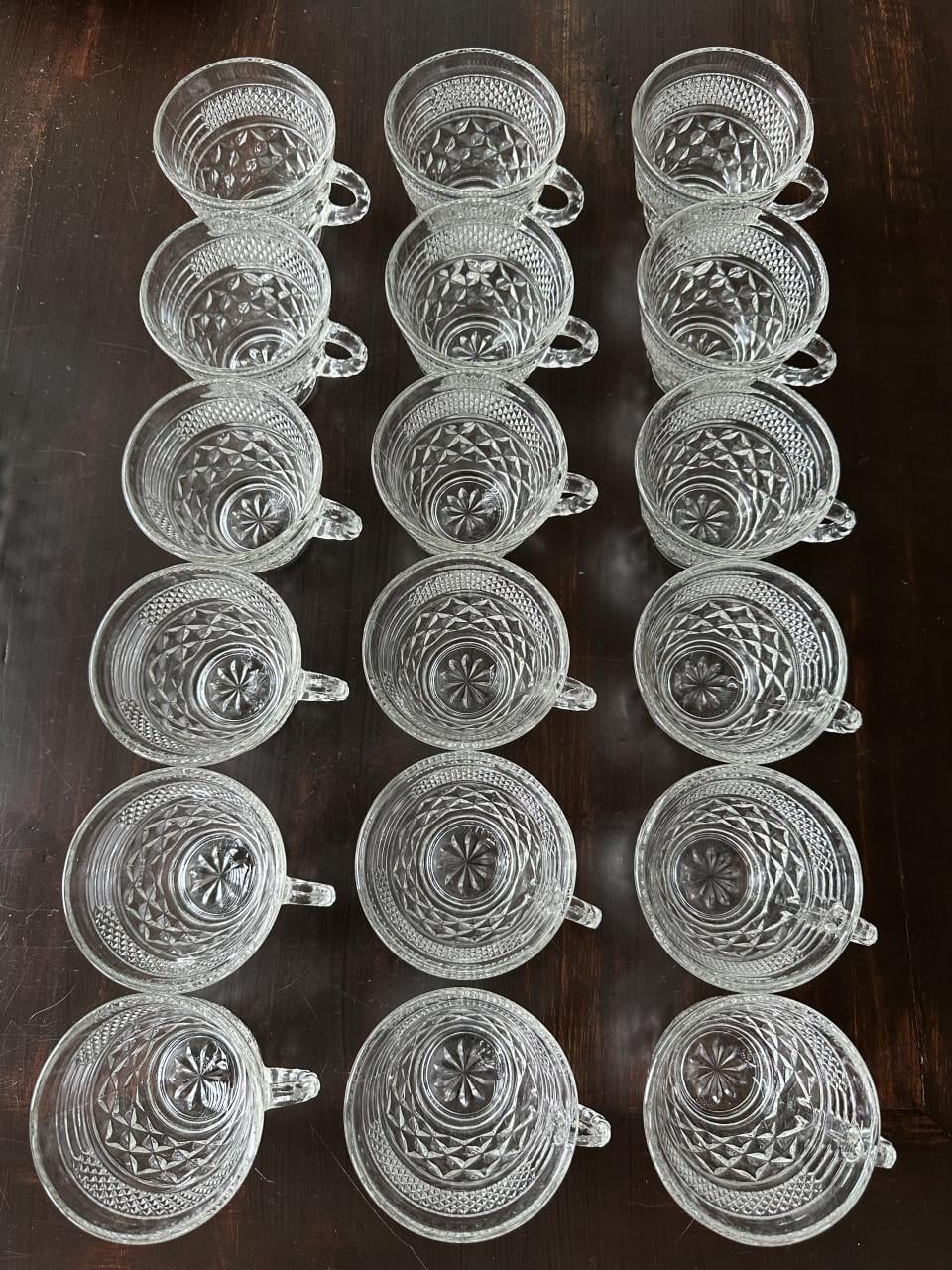Oude kristallen bowl set met 18 glazen