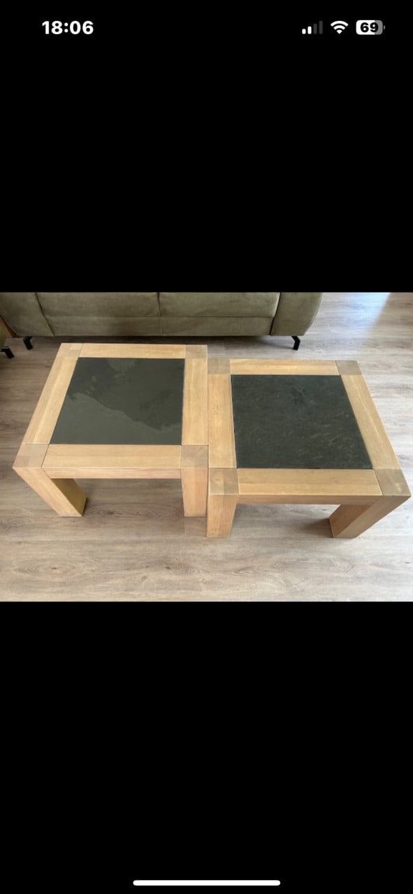 Massief eiken meubels + moderne verlichting