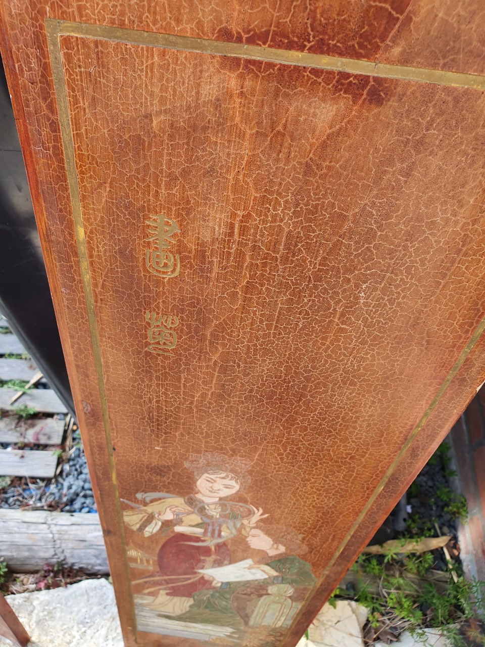 Heel leuke antieke chinese houten plank, handgeschilderd in mooie staat..