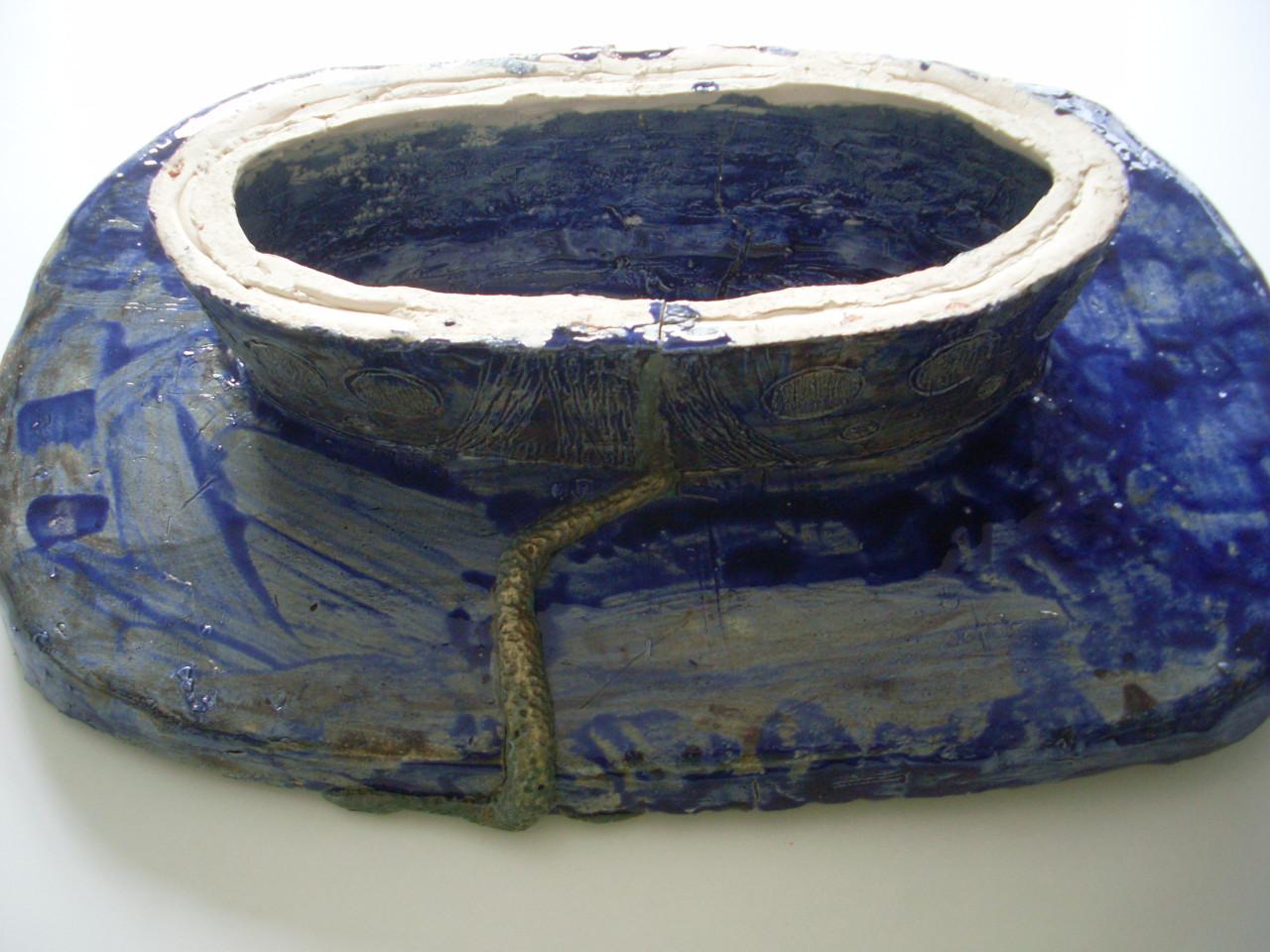 Vintage handgemakt keramiek sierbord met slang