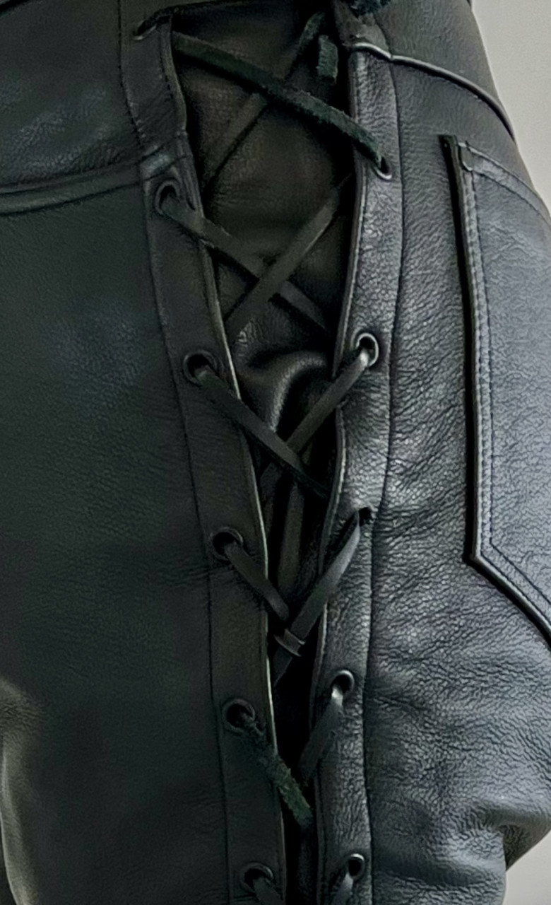 Lederen motorbroek met veters (dames) mt 36L