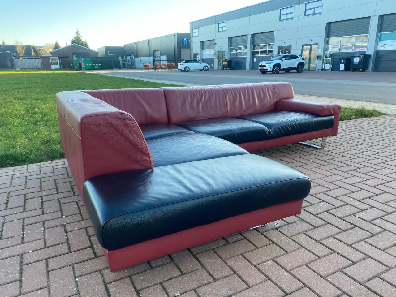 Montel Rood & Zwart Echt Leren Hoekbank–Luxe Comfort- Gratis Levering NL