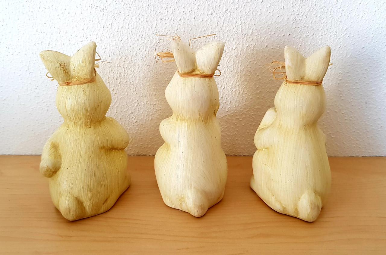 3 schattige vintage paashaasjes van steen, 12 cm hoog
