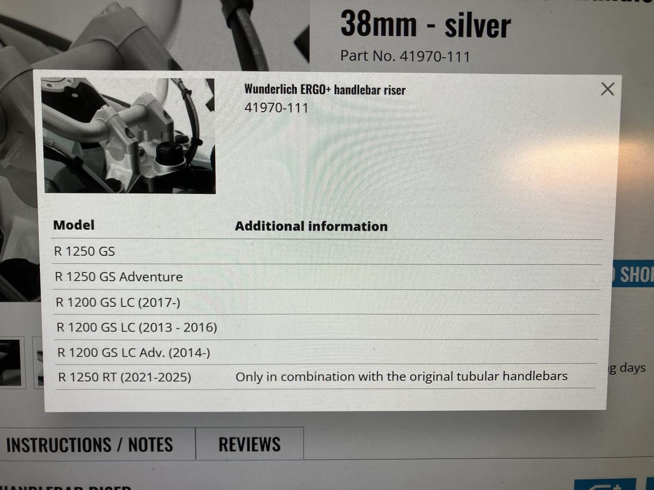 Wunderlich ergo stuurverhogers BMWR1200 1250 GS/RT Adv >2013