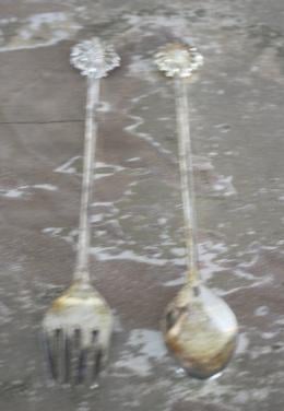 Set van 2 vork en lepeltje zonnenbloem