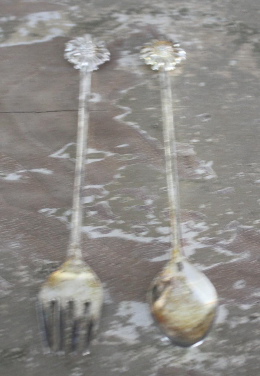 Set van 2 vork en lepeltje zonnenbloem