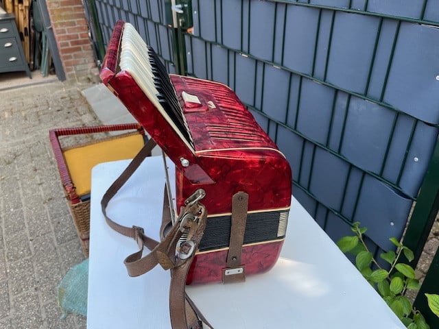 Accordeon Manuela Leclin met riemen en koffer