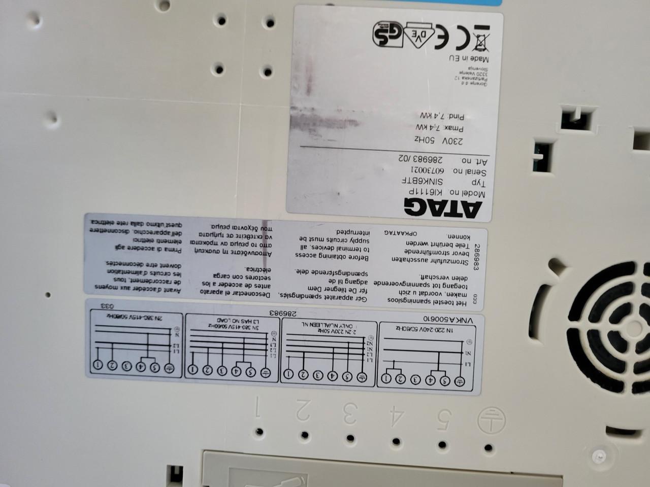 Atag ki6111p inductiekookplaat vrijstaand 2 fase