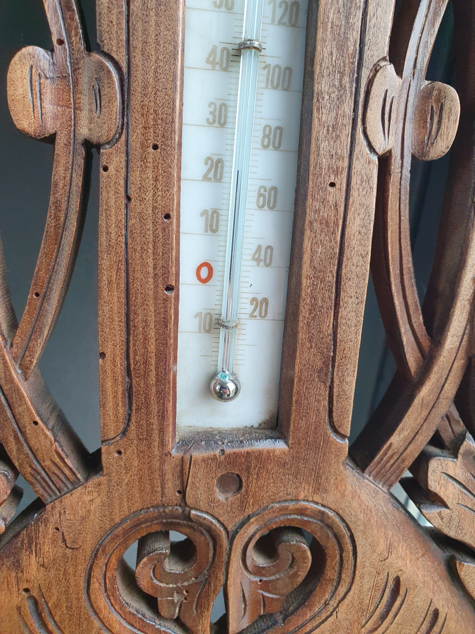 Prachtig groot werkend houten Jugendstil barometer met thermometer...