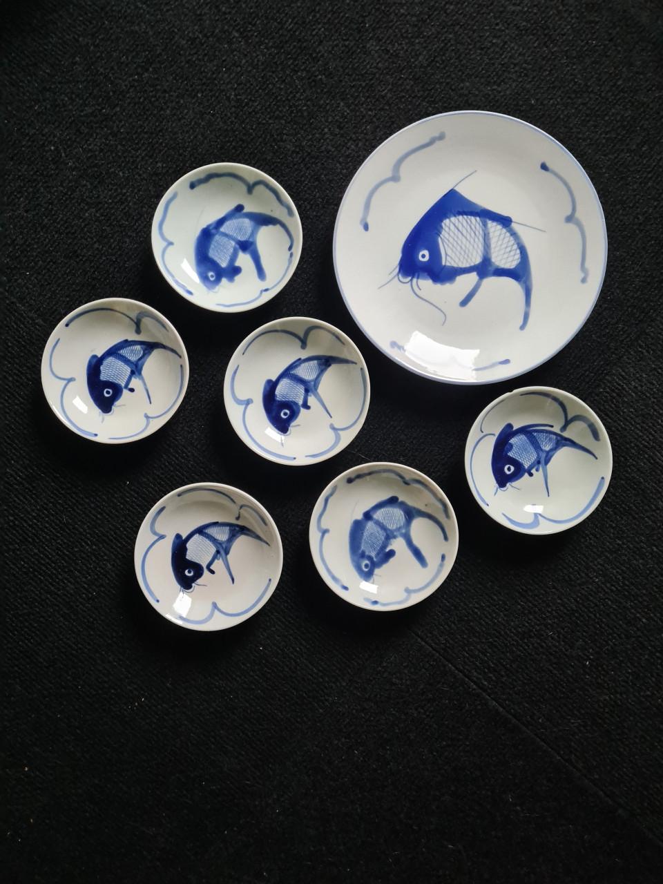 Vintage schalen set jaren 70, 7-delig Chinees porselein blauw- wit Motief: